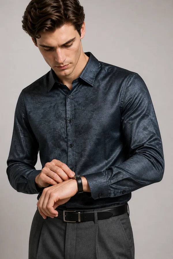 Black_Viscose_Blend_Regular_Fit_Shimmer_Shirt_For_Men