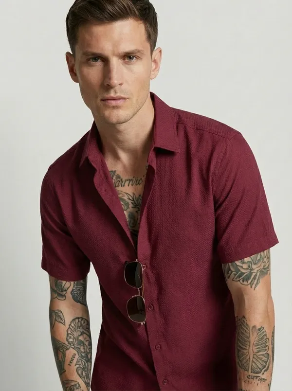Maroon_Viscose_Blend_Regular_Fit_Micro_Textured_Casual_Shirt_For_Men