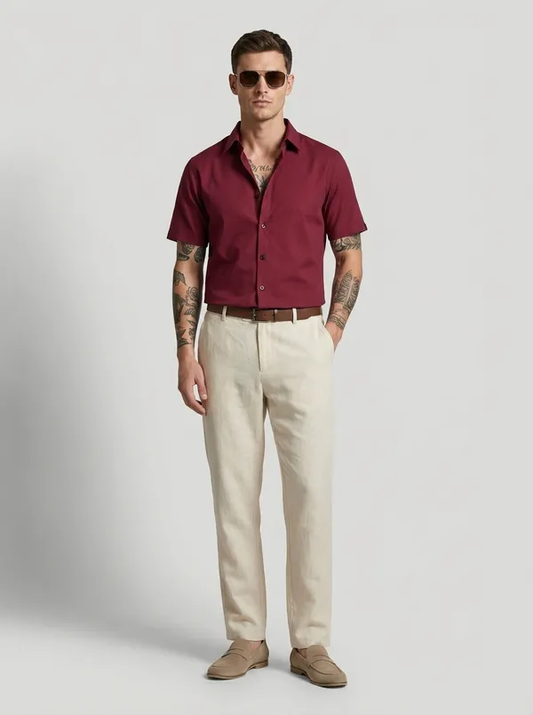 Maroon_Viscose_Blend_Regular_Fit_Micro_Textured_Casual_Shirt_For_Men