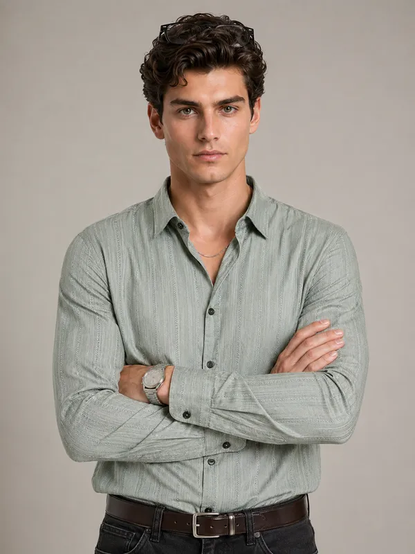Grey_Viscose_Blend_Regular_Fit_Textured_Stripe_Shirt_For_Men