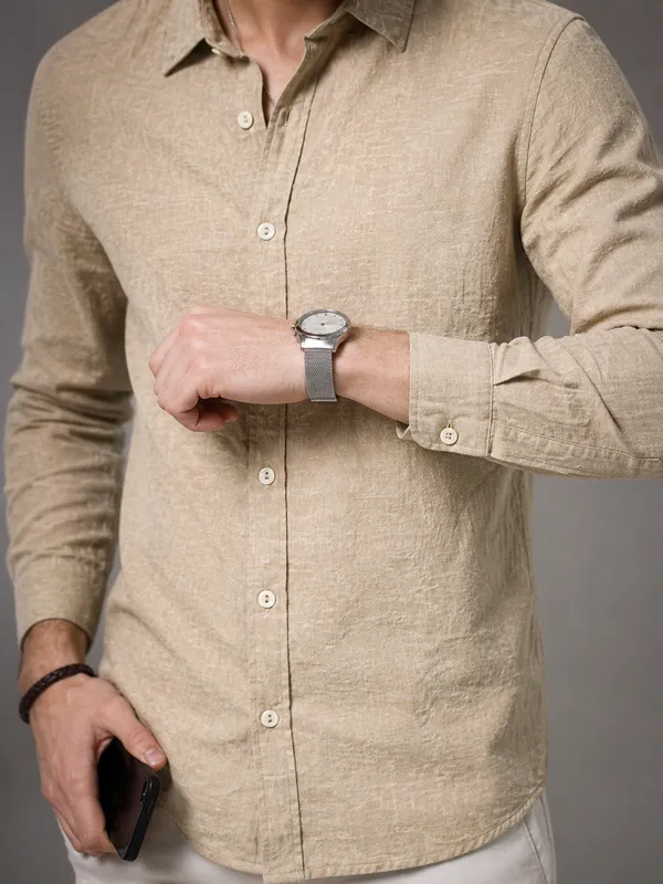 Beige_Viscose_Cotton_Regular_Fit_Textured_Semi-Formal_Shirt_For_Men