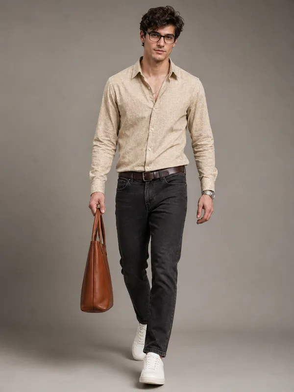 Beige_Viscose_Cotton_Regular_Fit_Textured_Semi-Formal_Shirt_For_Men