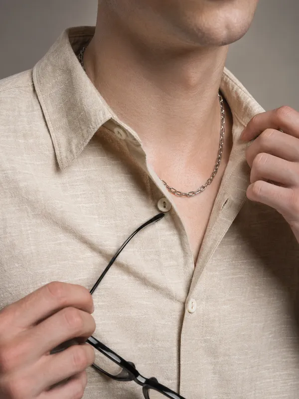 Beige_Viscose_Cotton_Regular_Fit_Textured_Semi-Formal_Shirt_For_Men