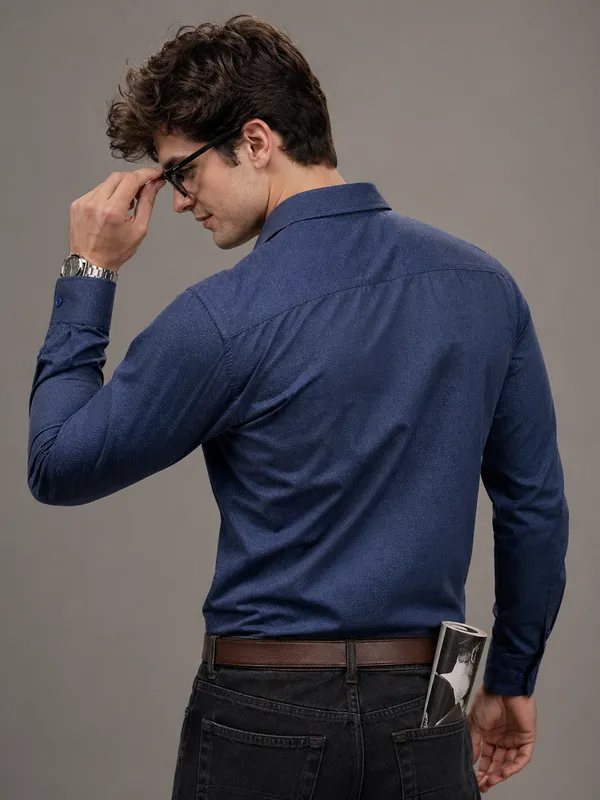 Indigo_Viscose_Blend_Regular_Fit_Semi-Formal_Shirt_For_Men