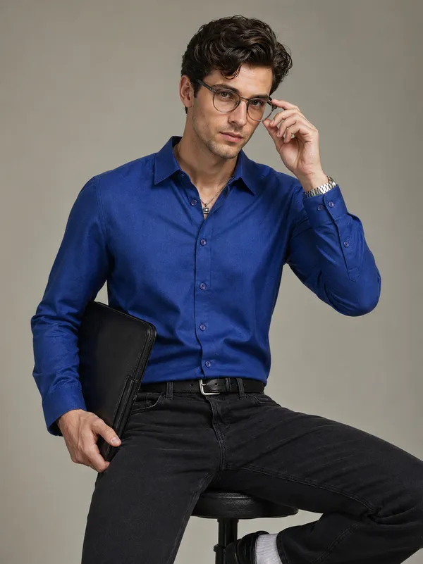 Indigo_Viscose_Blend_Regular_Fit_Semi-Formal_Shirt_For_Men