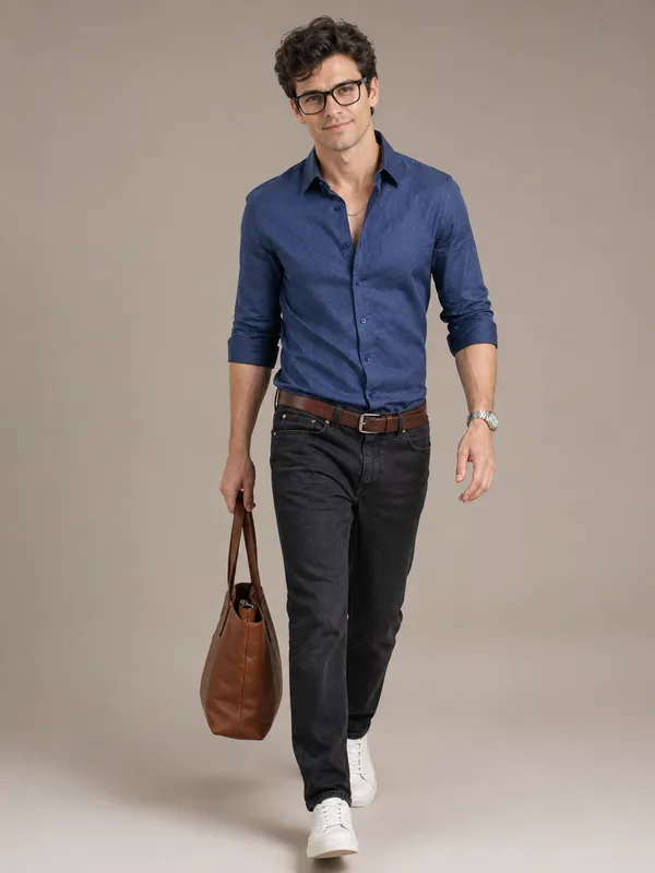 Indigo_Viscose_Blend_Regular_Fit_Semi-Formal_Shirt_For_Men