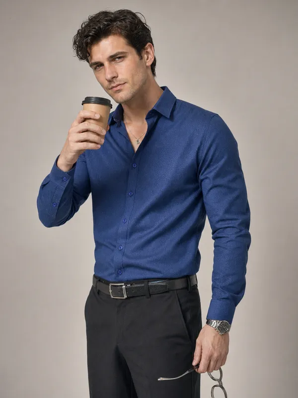 Indigo_Viscose_Blend_Regular_Fit_Semi-Formal_Shirt_For_Men