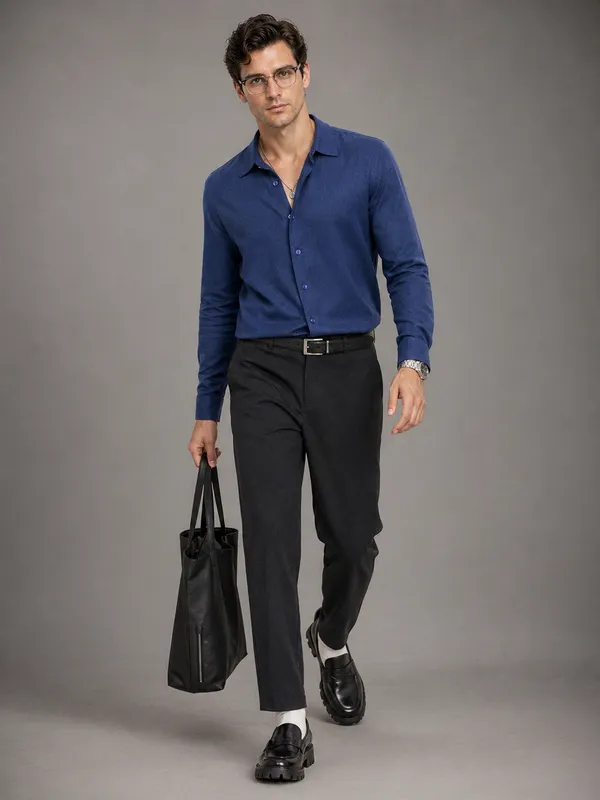 Indigo_Viscose_Blend_Regular_Fit_Semi-Formal_Shirt_For_Men