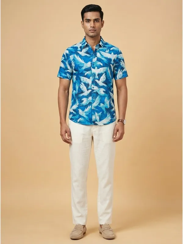Blue_Viscose_Cotton_Regular_Fit_Bird_Print_Casual_Shirt_For_Men