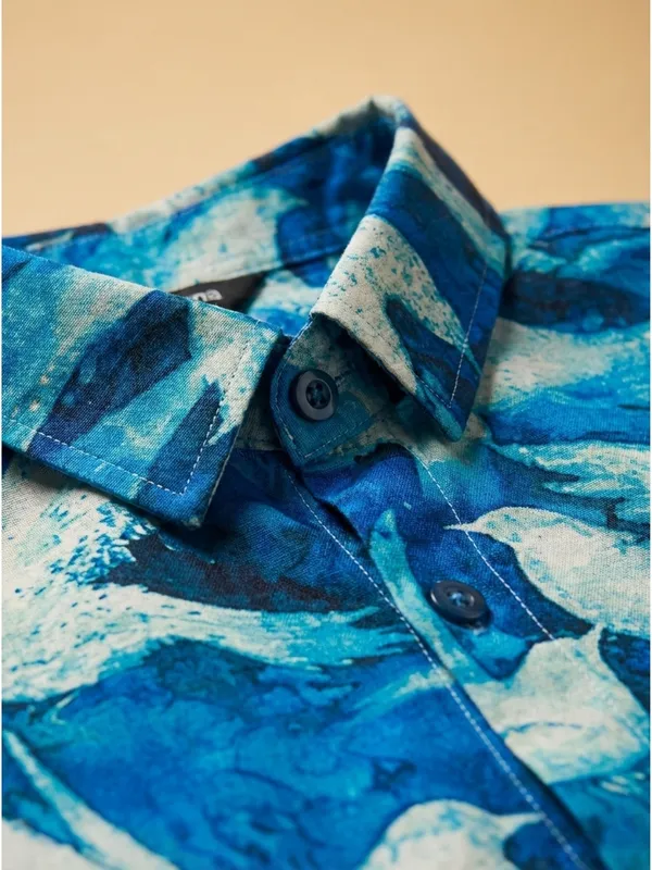 Blue_Viscose_Cotton_Regular_Fit_Bird_Print_Casual_Shirt_For_Men