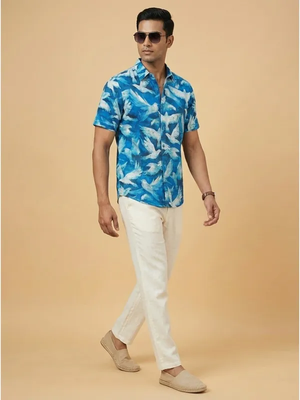 Blue_Viscose_Cotton_Regular_Fit_Bird_Print_Casual_Shirt_For_Men