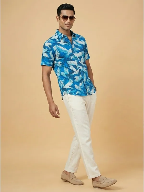 Blue_Viscose_Cotton_Regular_Fit_Bird_Print_Casual_Shirt_For_Men