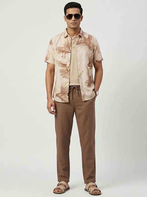 Brown_Viscose-Cotton_Regular_Fit_Bird_Print_Shirt_For_Men