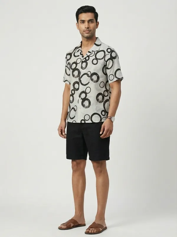 White_Viscose_Cotton_Boxy_Fit_Abstract_Print_Cuban_Collar_Shirt_For_Men