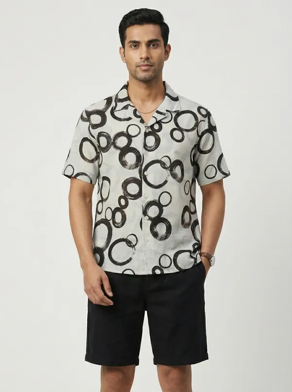 White_Viscose_Cotton_Boxy_Fit_Abstract_Print_Cuban_Collar_Shirt_For_Men