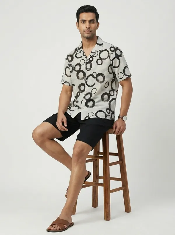 White_Viscose_Cotton_Boxy_Fit_Abstract_Print_Cuban_Collar_Shirt_For_Men