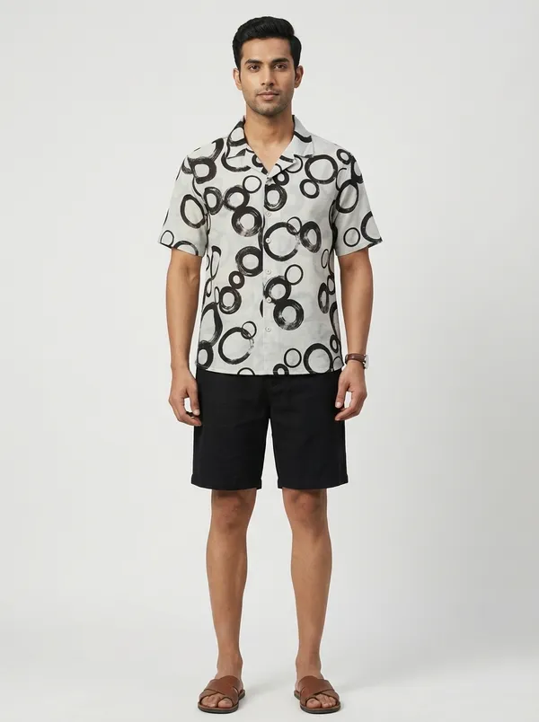 White_Viscose_Cotton_Boxy_Fit_Abstract_Print_Cuban_Collar_Shirt_For_Men