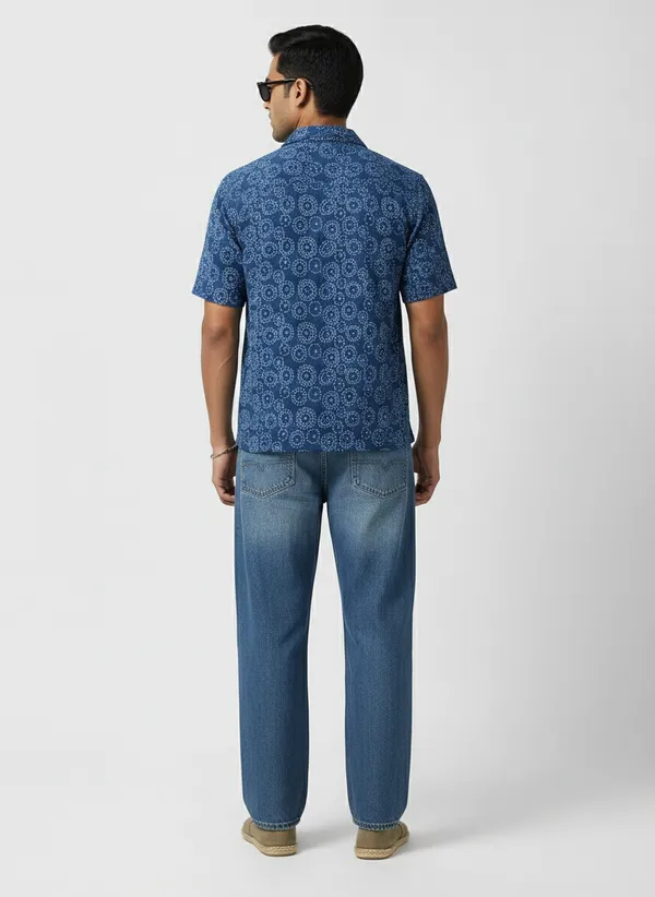 Indigo_Viscose_Blend_Cuban_Fit_Circular_Print_Casual_Shirt_For_Men