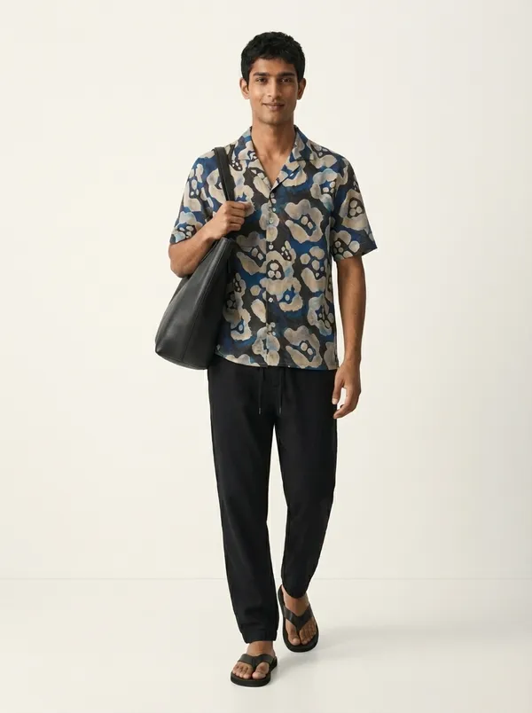 Indigo_Viscose_Cotton_Boxy_Fit_Floral_Print_Cuban_Collar_Shirt_For_Men