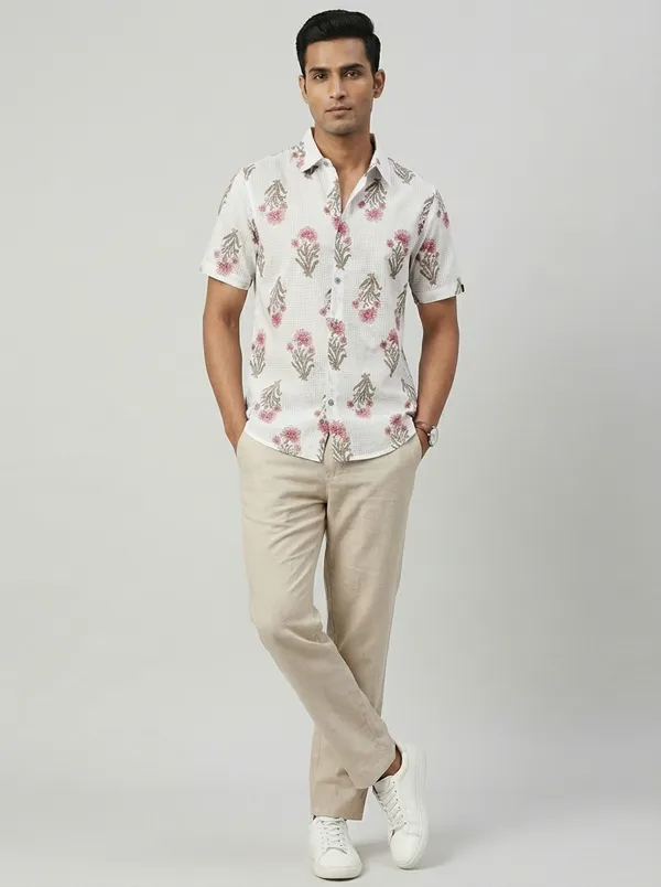 White_Cotton_Regular_Fit_Mughal_Block_Print_Casual_Shirt_For_Men