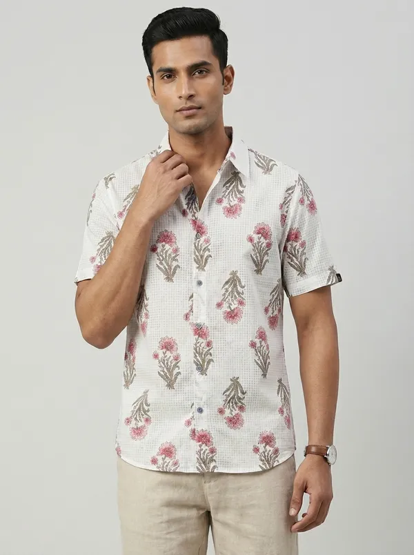 White_Cotton_Regular_Fit_Mughal_Block_Print_Casual_Shirt_For_Men