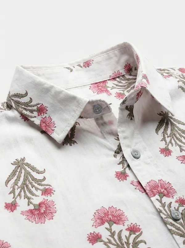 White_Cotton_Regular_Fit_Mughal_Block_Print_Casual_Shirt_For_Men