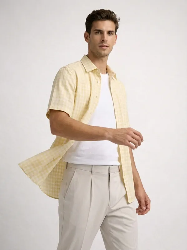 Yellow_Viscose-Cotton_Regular_Fit_Gingham_Check_Shirt_For_Men