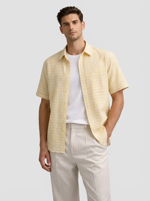 Yellow_Viscose-Cotton_Regular_Fit_Gingham_Check_Shirt_For_Men