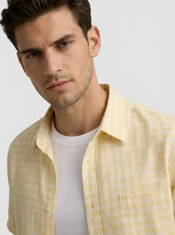 Yellow_Viscose-Cotton_Regular_Fit_Gingham_Check_Shirt_For_Men