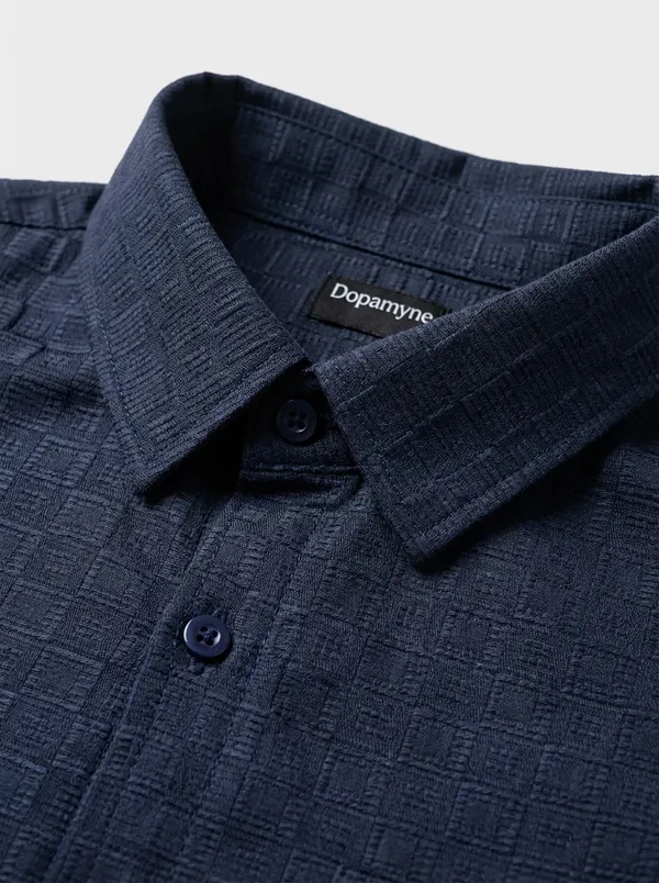 Navy_Blue_Viscose__Cotton_Regular_Fit_Dobby_Semi-Formal_Shirt_For_Men
