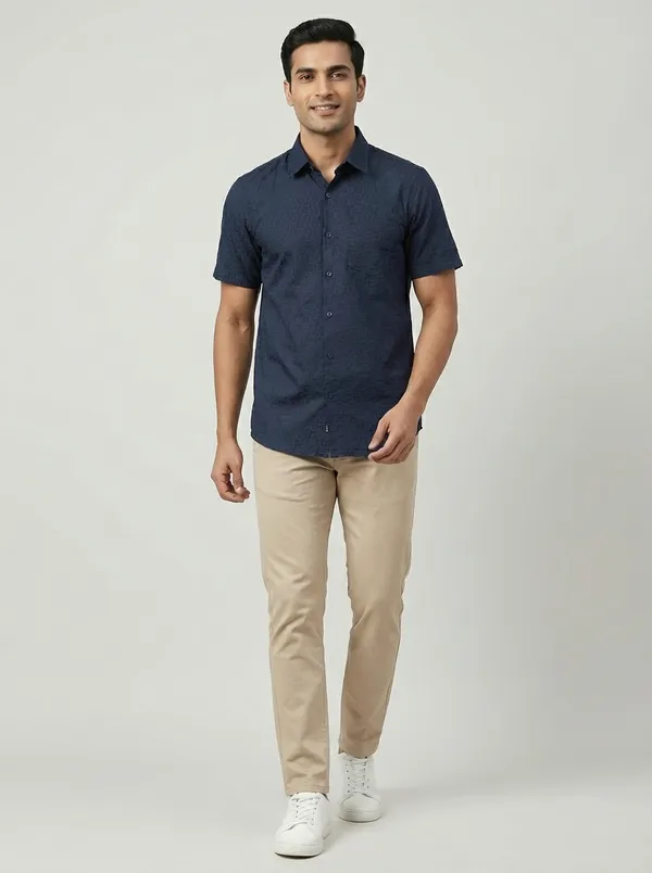 Navy_Blue_Viscose__Cotton_Regular_Fit_Dobby_Semi-Formal_Shirt_For_Men
