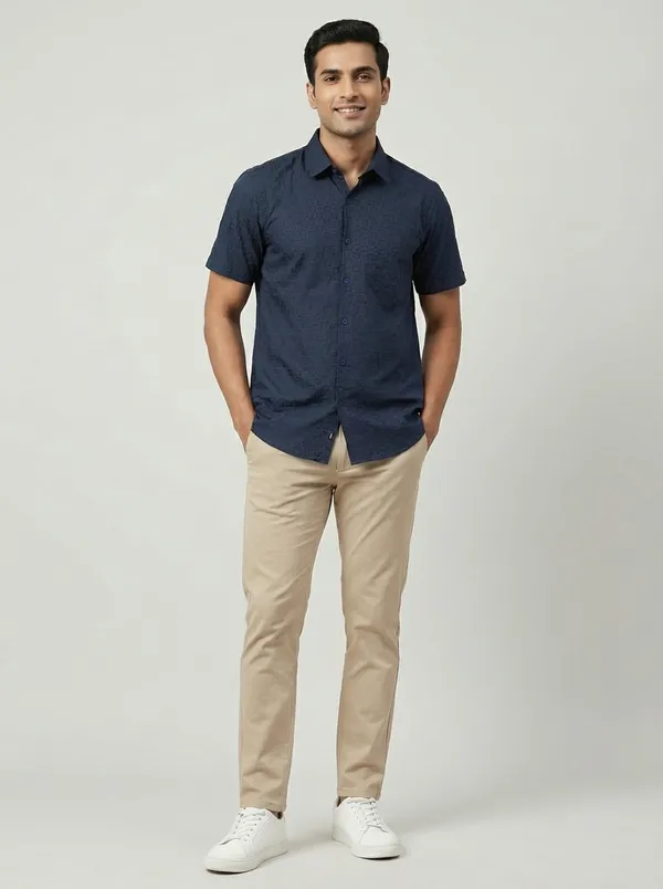 Navy_Blue_Viscose__Cotton_Regular_Fit_Dobby_Semi-Formal_Shirt_For_Men