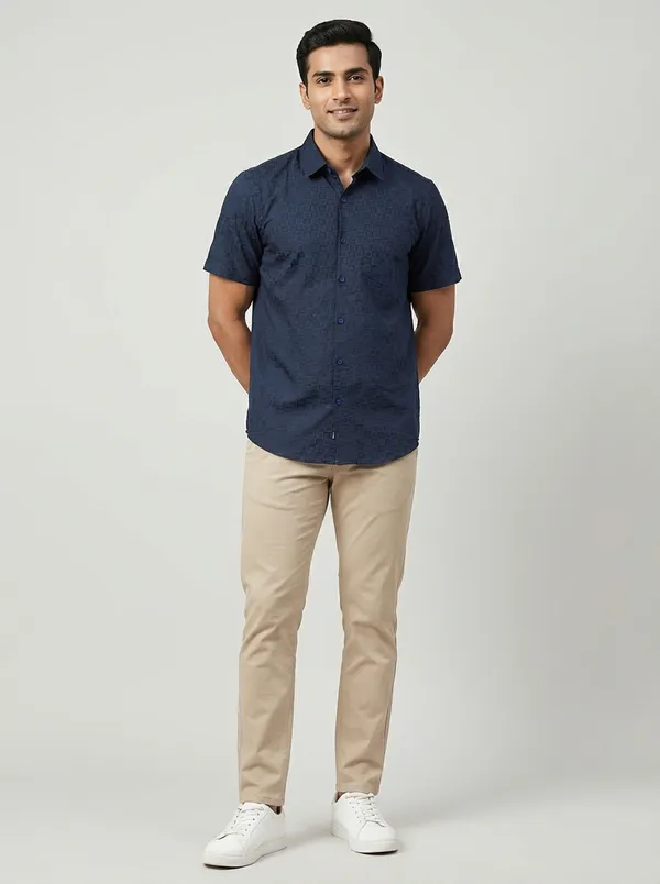 Navy_Blue_Viscose__Cotton_Regular_Fit_Dobby_Semi-Formal_Shirt_For_Men