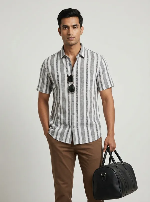 White_Cotton_Regular_Fit_Dobby_Striped_Semi-Formal_Shirt_For_Men