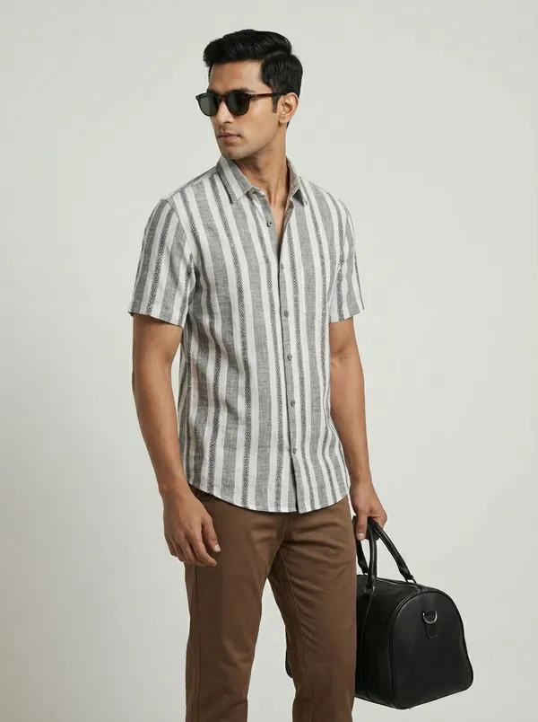 White_Cotton_Regular_Fit_Dobby_Striped_Semi-Formal_Shirt_For_Men