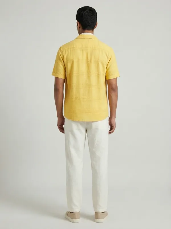 Yellow_Cotton_Regular_Fit_Dobby_Textured_Cuban_Collar_Shirt_For_Men