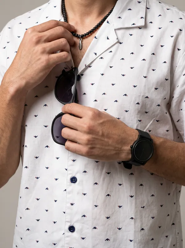 White_Viscose_Blend_Cuban_Fit_Geometric_Print_Casual_Shirt_For_Men