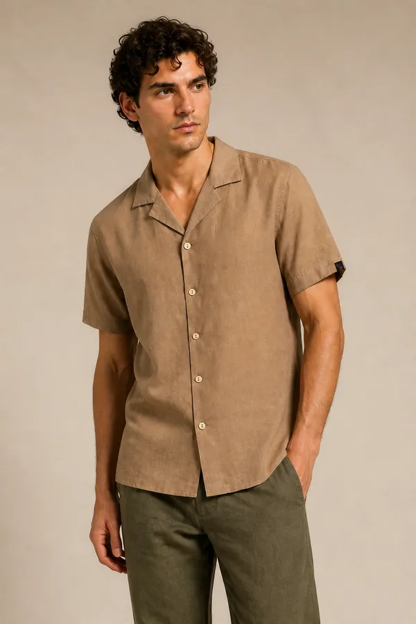 Brown_Viscose_Blend_Cuban_Fit_Waffle_Texture_Casual_Shirt_For_Men