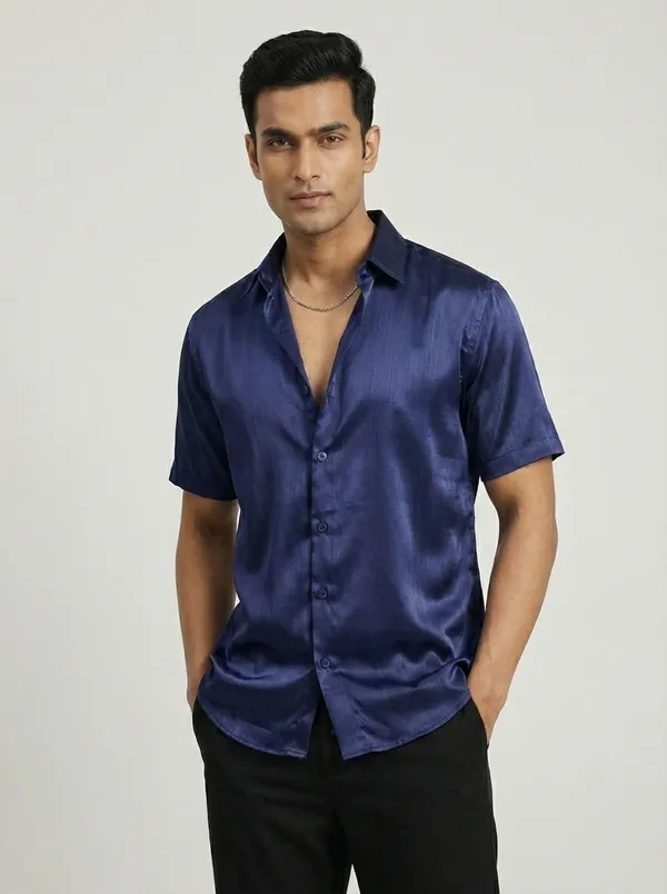 Navy_Satin_Regular_Fit_Solid_Cuban_Collar_Party_Shirt_For_Men