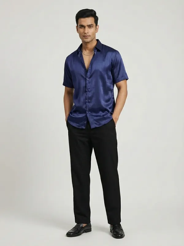 Navy_Satin_Regular_Fit_Solid_Cuban_Collar_Party_Shirt_For_Men
