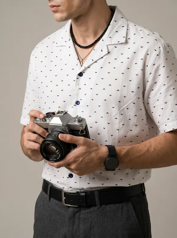 White_Viscose_Blend_Cuban_Fit_Geometric_Print_Casual_Shirt_For_Men