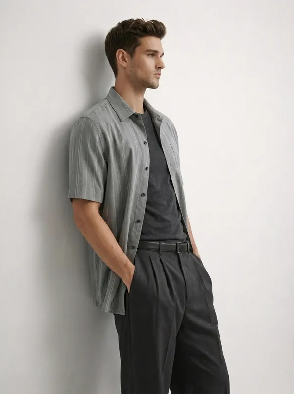 Grey_Viscose_Blend_Regular_Fit_Vertical_Stripe_Casual_Shirt_For_Men