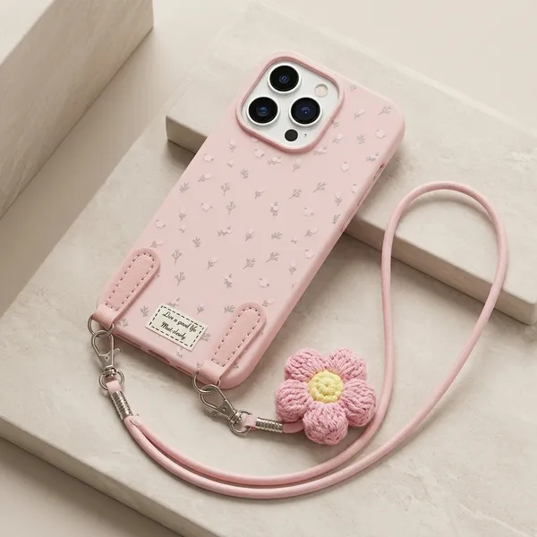 Pink_Rubber_Floral_Iphone_Back_Cover_With_Wrist_Strap