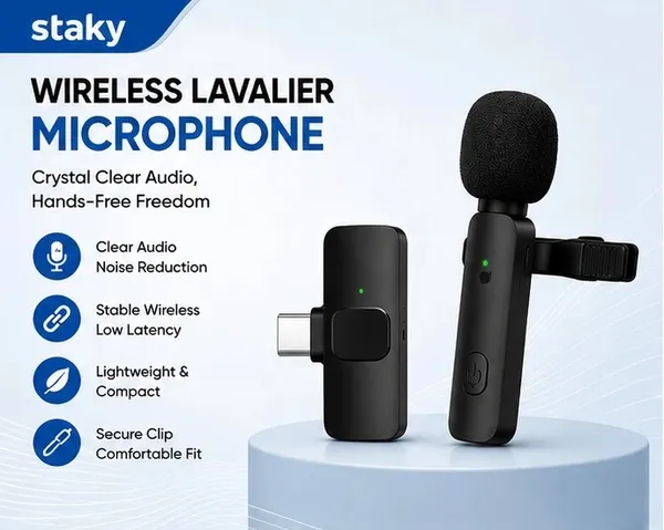 Staky_Wireless_Microphone_Digital_Mini_Portable_Recording_Clip_Mic_with_Receiver_for_All_Type-C_(Black)