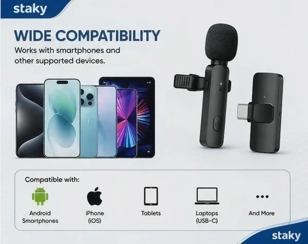 Staky_Wireless_Microphone_Digital_Mini_Portable_Recording_Clip_Mic_with_Receiver_for_All_Type-C_(Black)