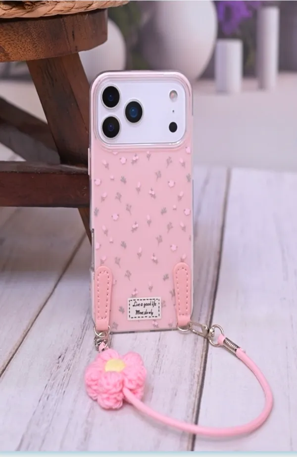 Pink_Rubber_Floral_Iphone_Back_Cover_With_Wrist_Strap