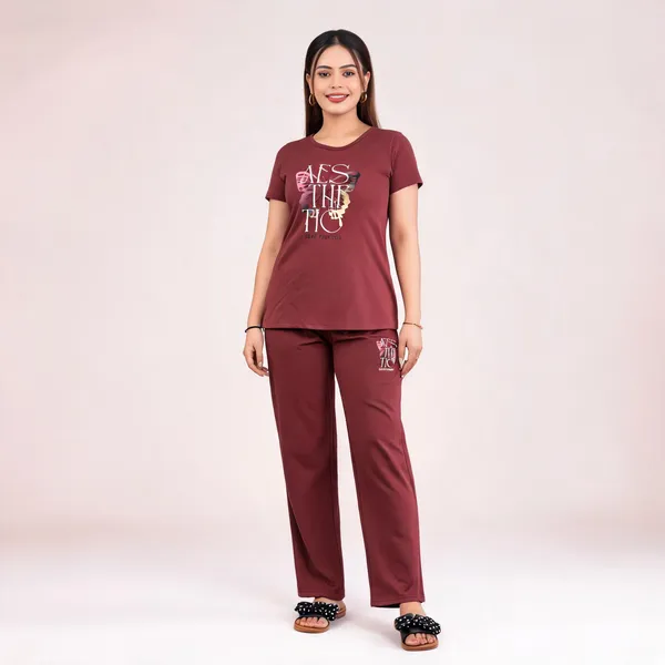 Maroon_Cotton_Lycra_Printed_Short_Night_Suit_For_Women