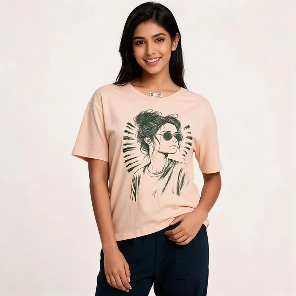 Peach_Black_Cotton_Lycra_Graphic_Print_T-Shirt_Pyjama_Set_For_Women