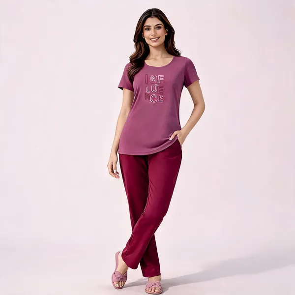 Mauve_Maroon_Cotton_Lycra_Printed_Relaxed_T-Shirt_Pyjama_Set_For_Women