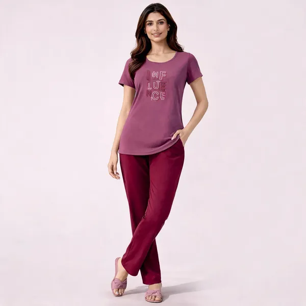 Mauve_Maroon_Cotton_Lycra_Printed_Relaxed_T-Shirt_Pyjama_Set_For_Women